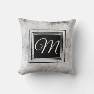 distressed grey white black bold monogram custom cushion