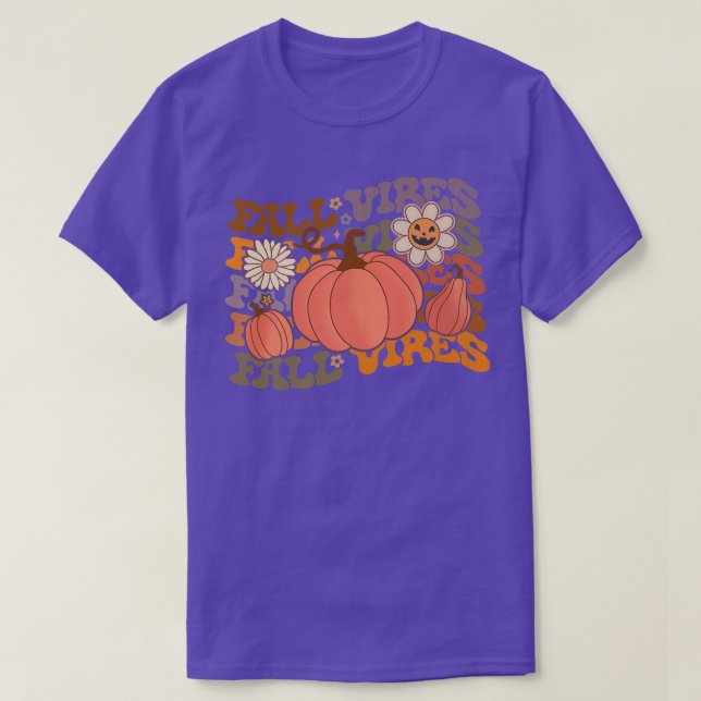 Distressed Groovy Fall Vibes Pumpkin Spice Fall Th T-Shirt (Design Front)