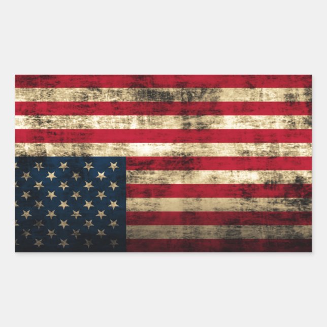 Distressed Grunge American Flag Rectangular Sticker (Front)