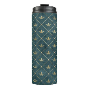 Distressed Grunge Gold Crown Lattice Pattern Thermal Tumbler
