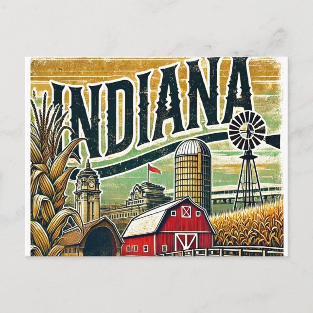 Distressed Grunge Indiana Postcard (Front)