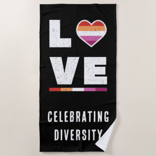 Distressed Grunge Love LGBTQ Lesbian Pride Flag Beach Towel