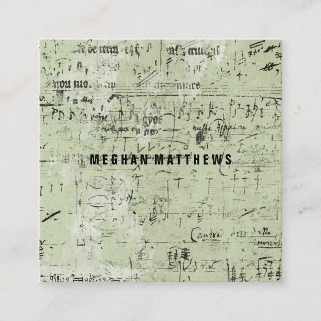 Distressed Grunge Music Square Business Card (Front)