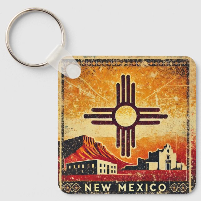 Distressed Grunge New Mexico  Key Ring (Front)