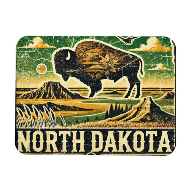 Distressed Grunge North Dakota Magnet (Horizontal)