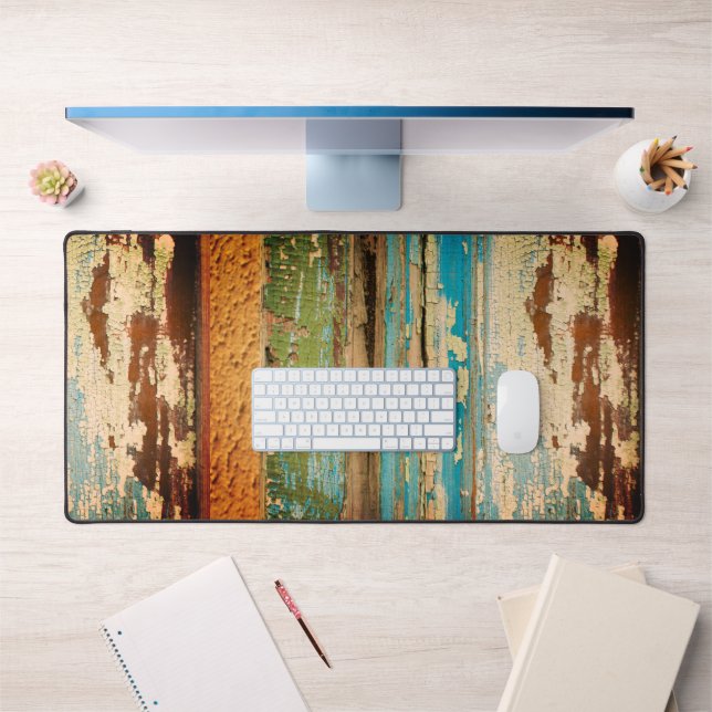    Distressed Grunge Weathered Painted Wood Unique Desk Mat (Office 1)