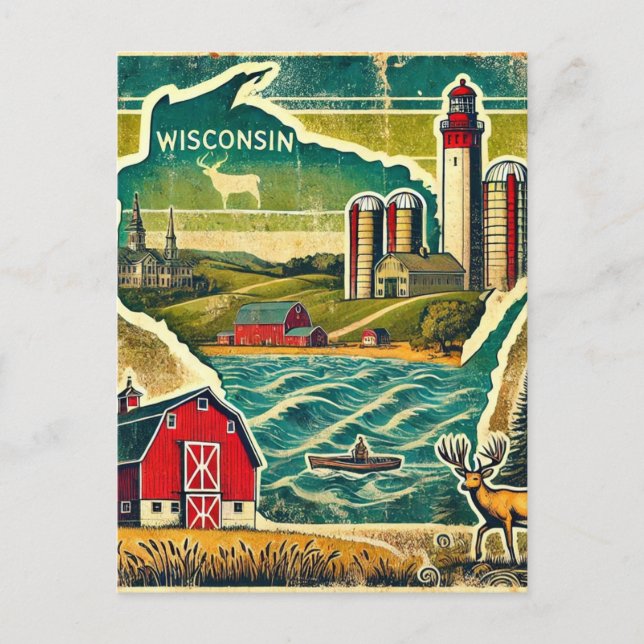 Distressed Grunge Wisconsin Postcard (Front)