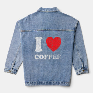 Distressed Grunge Worn Out Style I Love Coffee  Denim Jacket