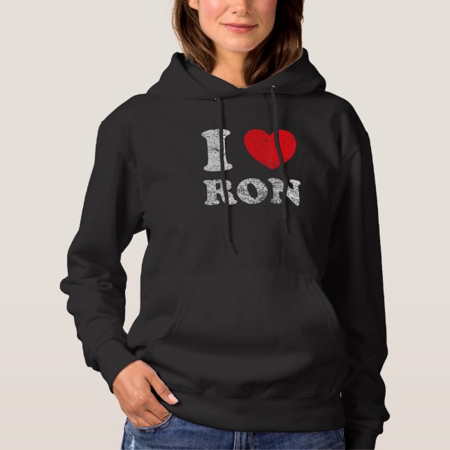 Distressed Grunge Worn Out Style I Love Ron Hoodie (Front)