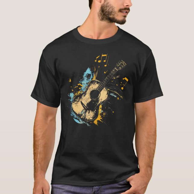Distressed Guitar Musical Notes - Paint Splatter M T-Shirt (Front)