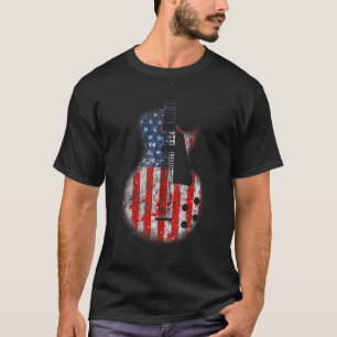 Distressed Guitars Vintage Us American Flag Guitar T-Shirt