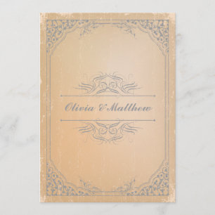 Distressed gunmetal grey vintage scroll wedding invitation