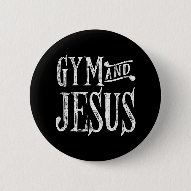 Distressed Gym and Jesus Christian Workout 6 Cm Round Badge (Front)