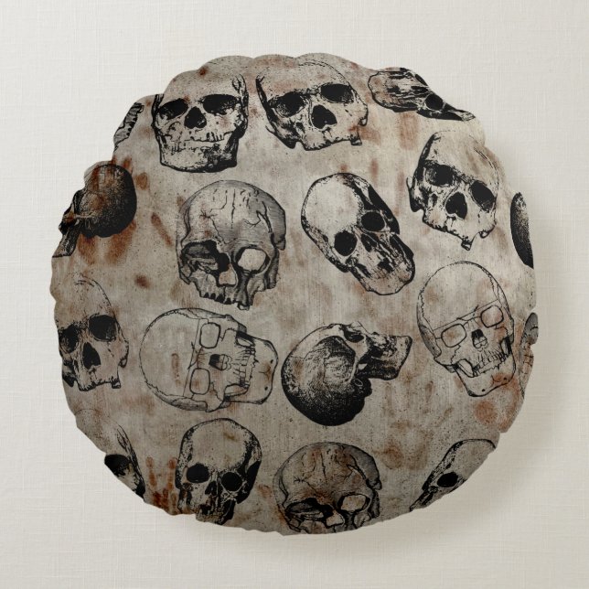 Distressed Halloween Vintage Skulls Round Cushion (Front)