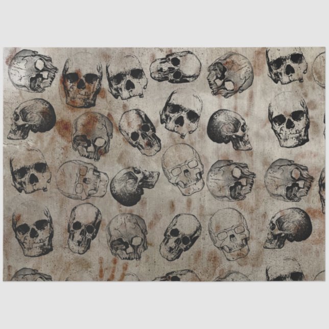 Distressed Halloween Vintage Skulls Tissue Paper (Front)
