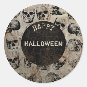 Distressed Happy Halloween Party Vintage Skulls Classic Round Sticker