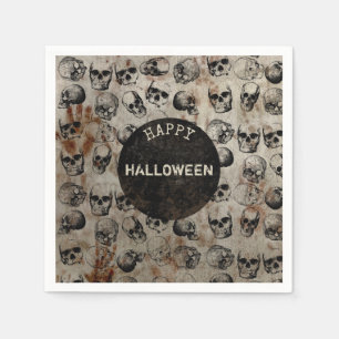 Distressed Happy Halloween Party Vintage Skulls Napkin