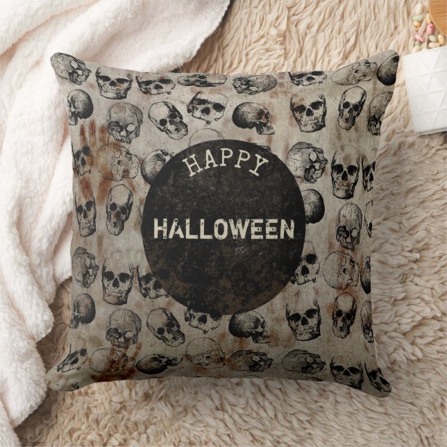 Distressed Happy Halloween Vintage Skulls  Cushion (Blanket)