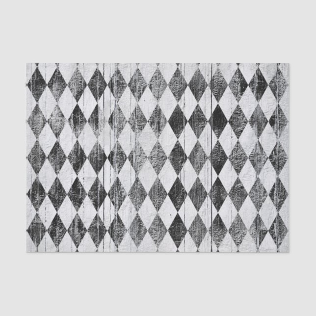 Distressed Harlequin Black and White Diamond Tissue Paper (Front)
