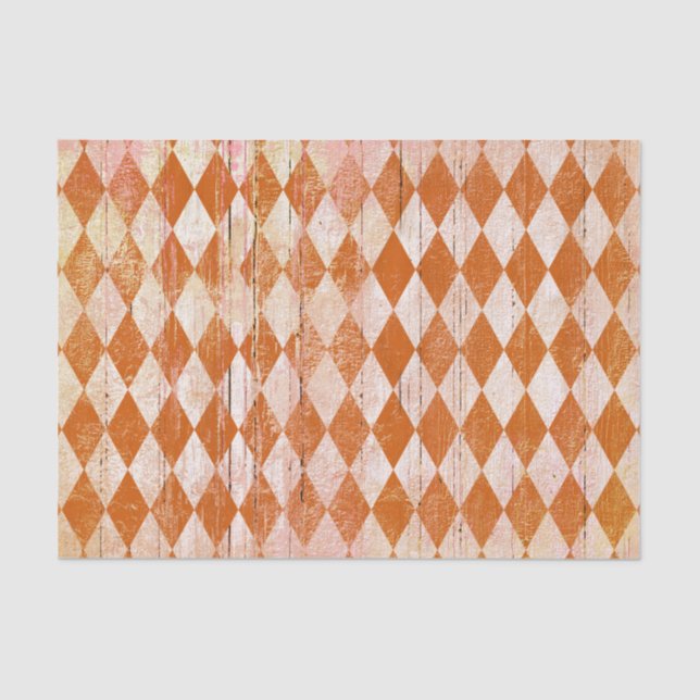 Distressed Harlequin Burnt Orange Diamond Tissue Paper (Front)
