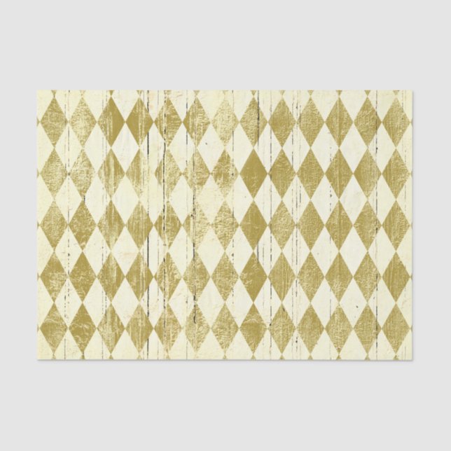 Distressed Harlequin Gold and Cream Diamond Tissue Paper (Front)