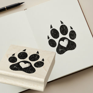 Distressed Heart in Dog Paw Print Wooden Art Stamp
