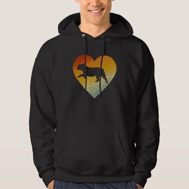 Distressed Heart Retro Style Men Women French Bull Hoodie (Front)