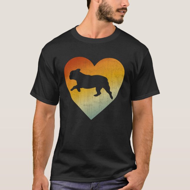 Distressed Heart Retro Style Men Women French Bull T-Shirt (Front)