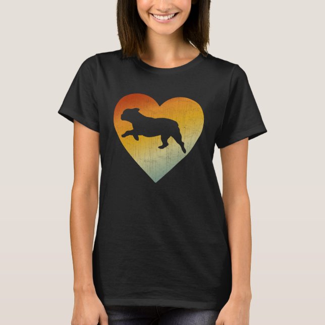 Distressed Heart Retro Style Men Women French Bull T-Shirt (Front)