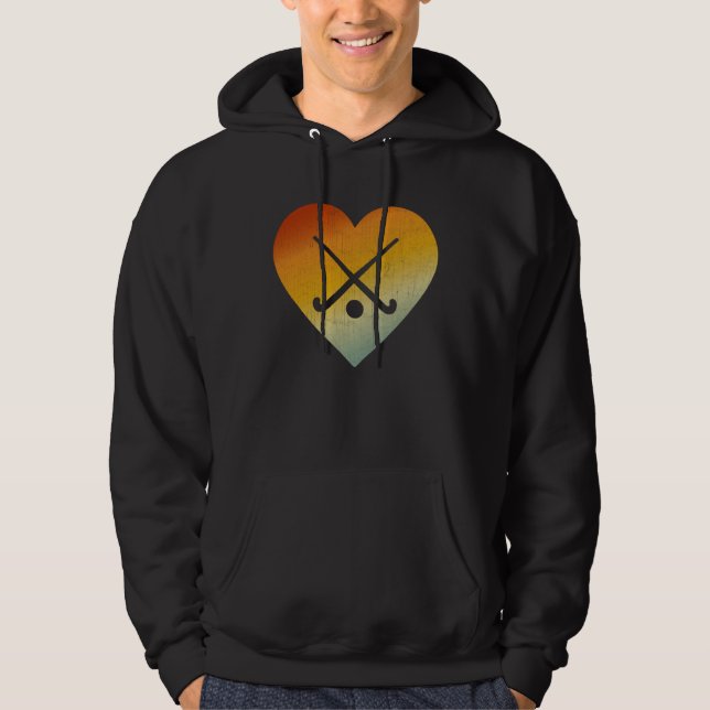 Distressed Heart Retro Style Men Women Hockey Play Hoodie (Front)