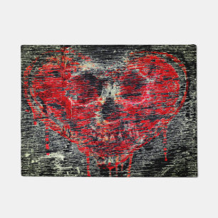 Distressed Heart Skull Doormat