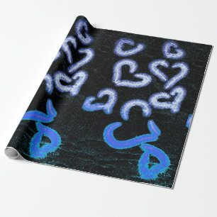 Distressed Hearts Blue Wrapping Paper
