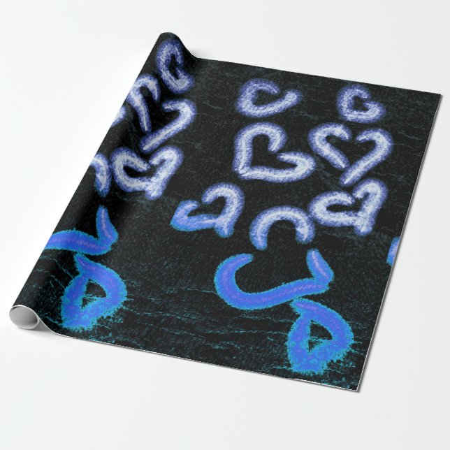 Distressed Hearts Blue Wrapping Paper (Unrolled)