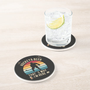 Distressed Hockey and Beer Pun Hockey Coaster