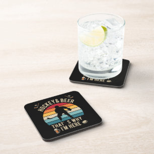 Distressed Hockey and Beer Pun Hockey Coaster