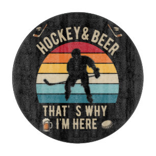 Distressed Hockey and Beer Pun Hockey Cutting Board