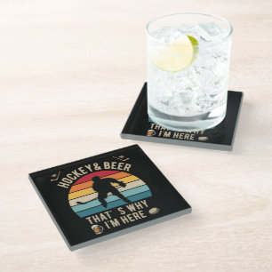 Distressed Hockey and Beer Pun Hockey Glass Coaster