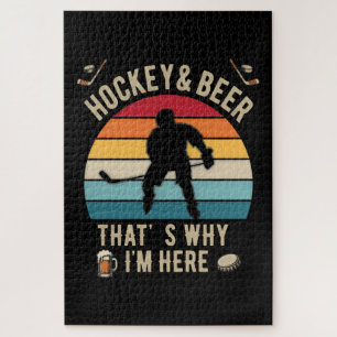 Distressed Hockey and Beer Pun Hockey Jigsaw Puzzle