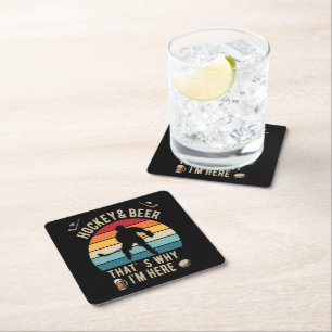 Distressed Hockey and Beer Pun Hockey Square Paper Coaster