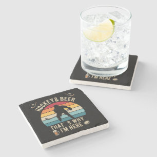 Distressed Hockey and Beer Pun Hockey Stone Coaster