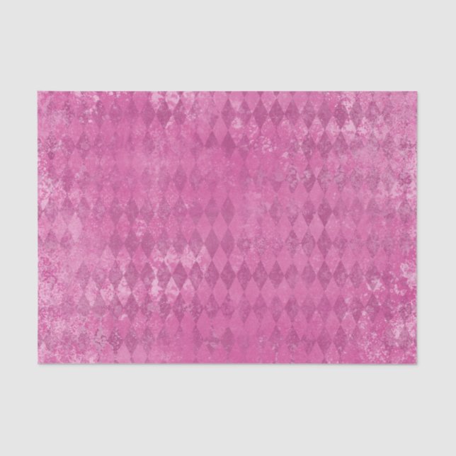 Distressed Hot Pink Harlequin Diamond Tissue Paper (Front)