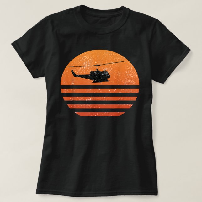 Distressed Huey Helicopter UH-1 Vietnam War Vetera T-Shirt (Design Front)