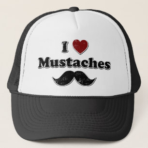 Distressed I Heart Moustaches Design Trucker Hat