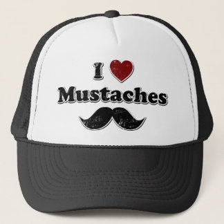 Distressed I Heart Moustaches Design Trucker Hat