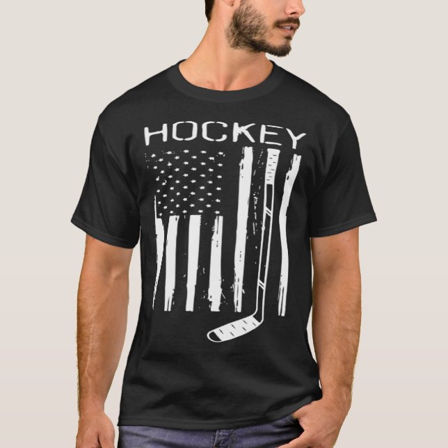 Distressed Ice Hockey Stick US American Flag Patri T-Shirt (Front)
