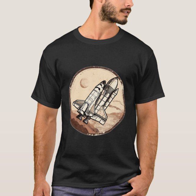 Distressed Illustration Of A Space Rocketship T-Shirt (Front)