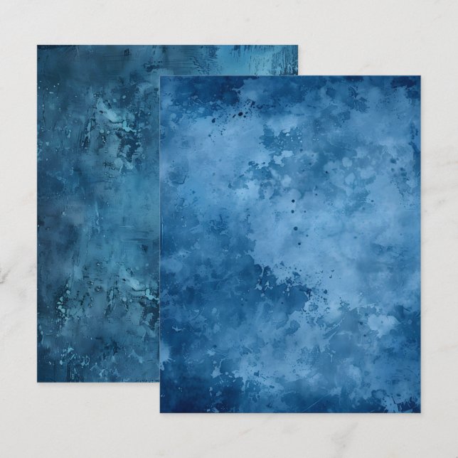 Distressed Ink Blue Printable Scrapbook Paper Invitation (Front/Back)