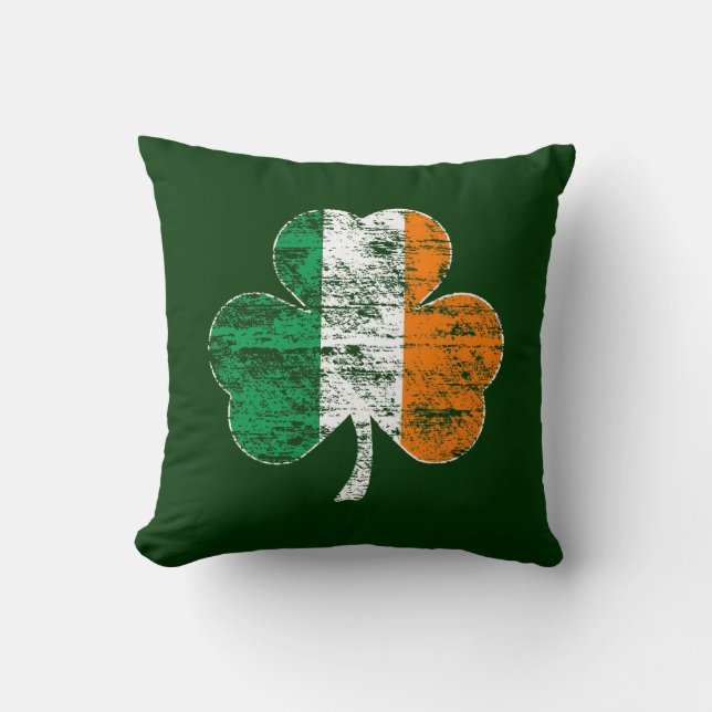 Distressed Irish Flag Shamrock Pillow (Front)