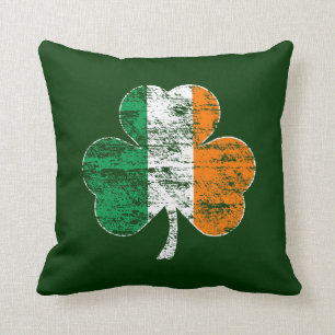 Distressed Irish Flag Shamrock Pillow