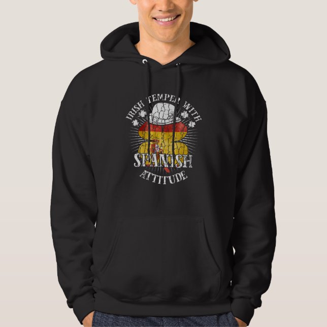 Distressed Irish Spanish Attitude Patriotic Shamro Hoodie (Front)
